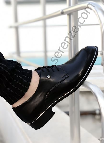 Siyah Mat Gümüş Detay Erkek Klasik Ayakkabı