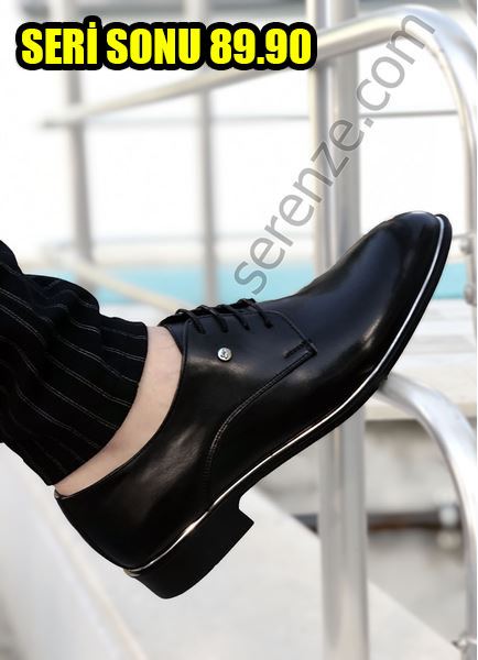 Siyah Mat Gümüş Detay Erkek Klasik Ayakkabı