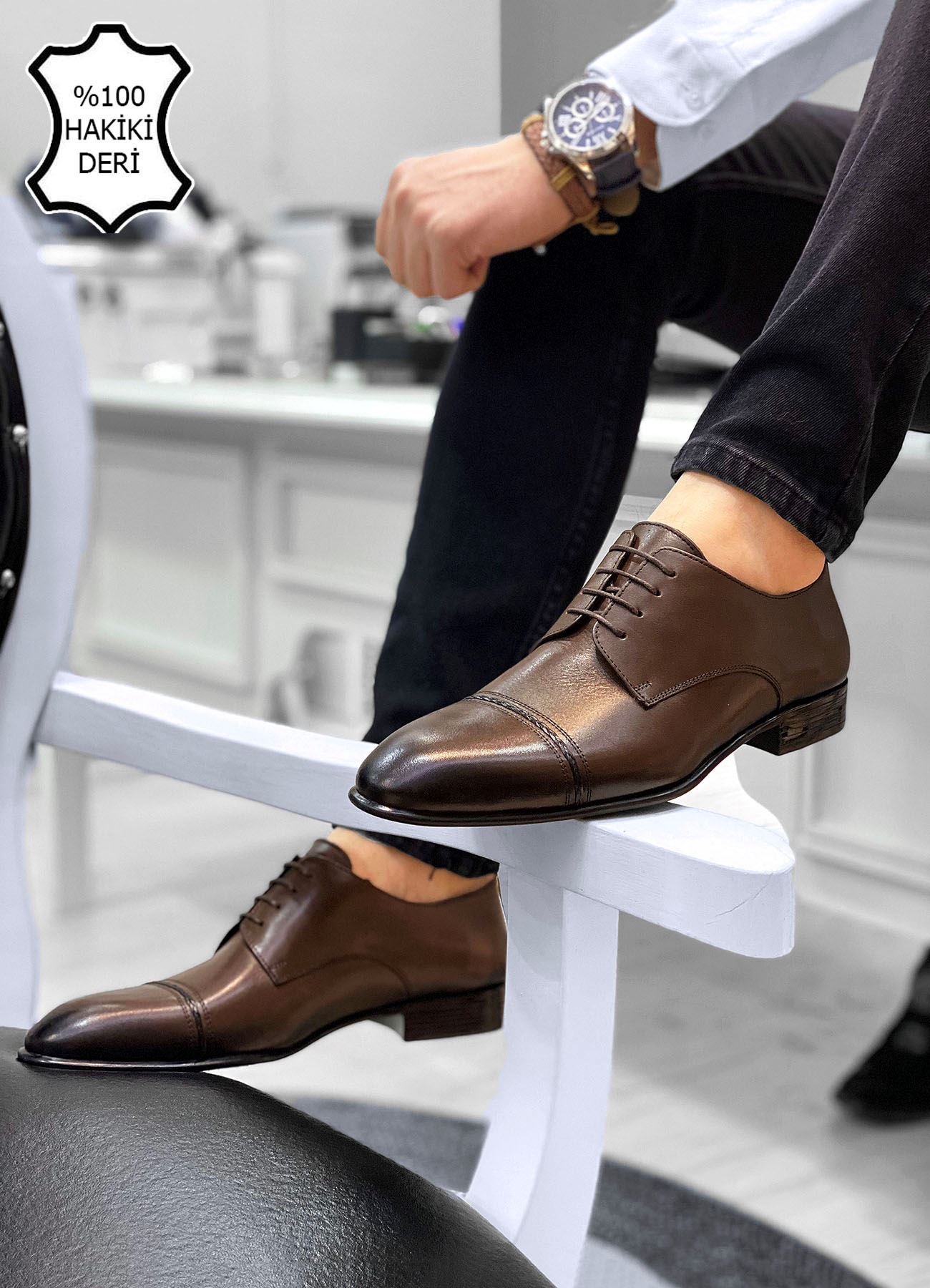 Kahve Örgülü İtalyan Hakiki Deri Erkek Klasik Ayakkabı