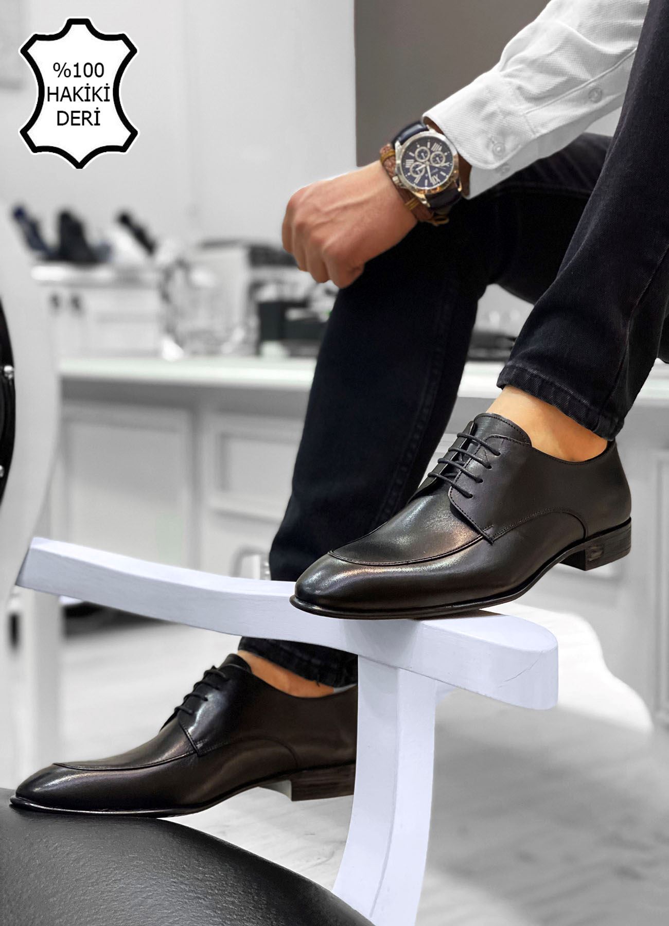 Siyah Saraçlı İtalyan Hakiki Deri Erkek Klasik Ayakkabı