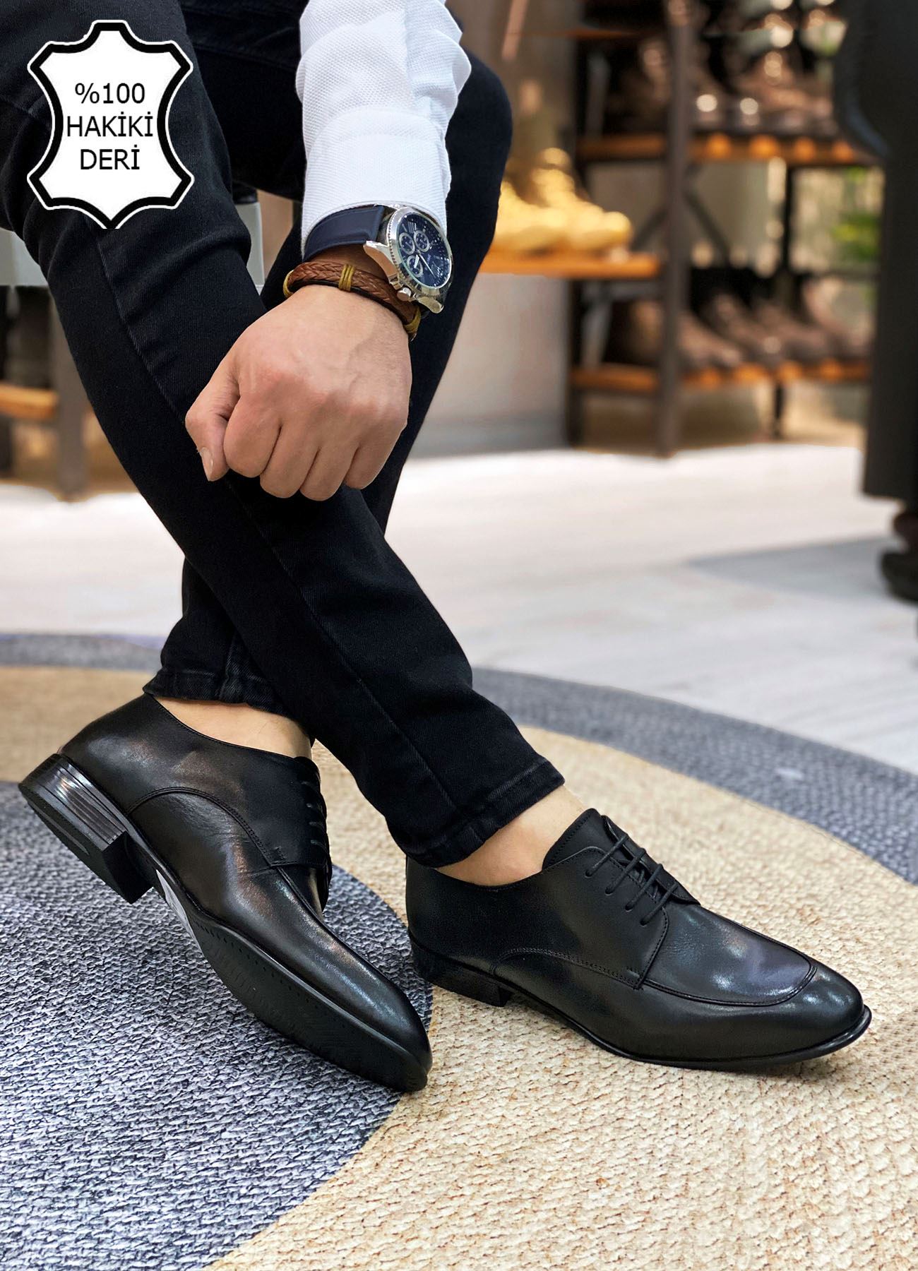 Siyah Saraçlı İtalyan Hakiki Deri Erkek Klasik Ayakkabı