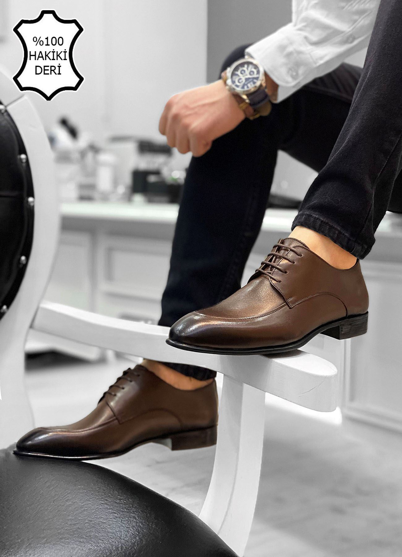Kahve Saraçlı İtalyan Hakiki Deri Erkek Klasik Ayakkabı