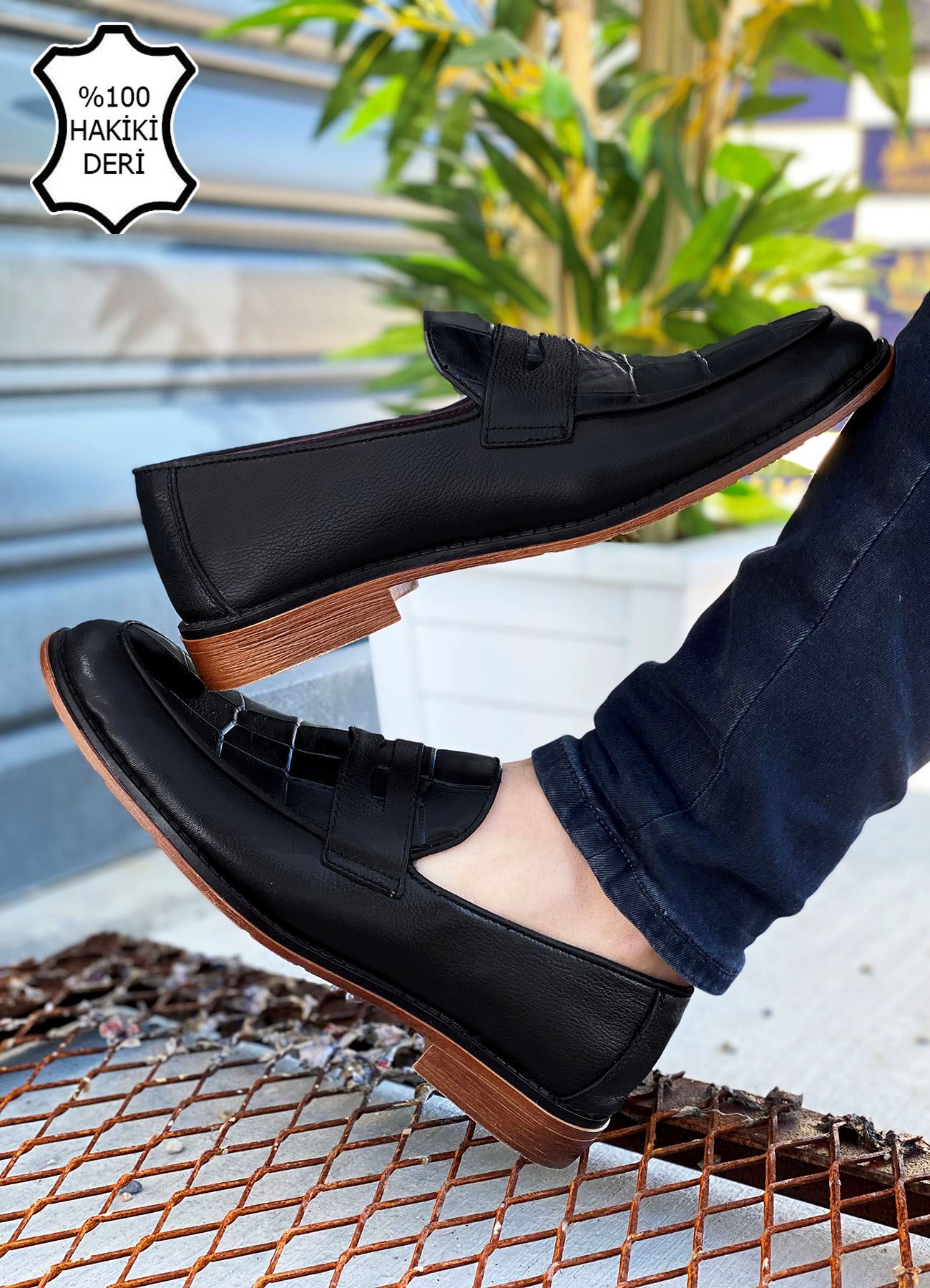 Siyah Timsah Desen Hakiki Deri Erkek Klasik Ayakkabı