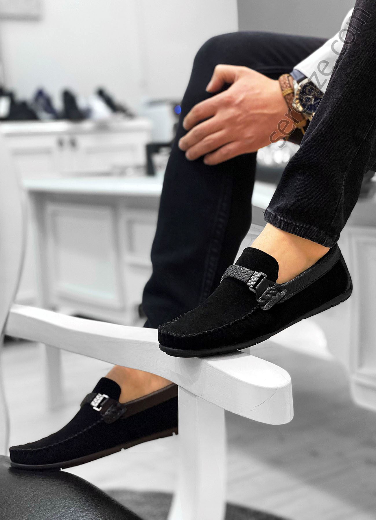 Siyah Süet Tokalı Erkek Loafer Ayakkabı