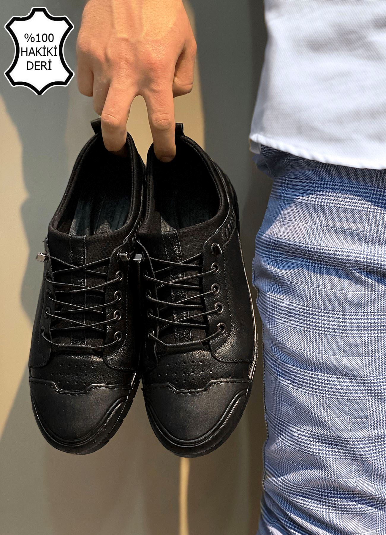 Siyah Hakiki Deri Ortopedik Çarık Ayakkabı