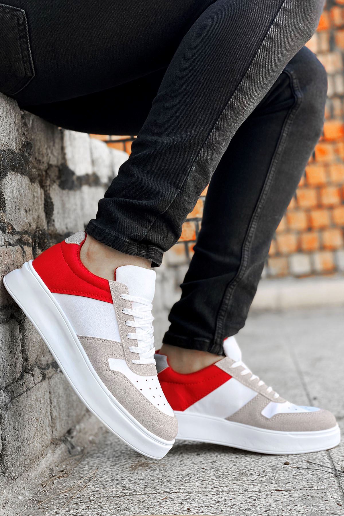 Beyaz Kırmızı Spor Ayakkabı