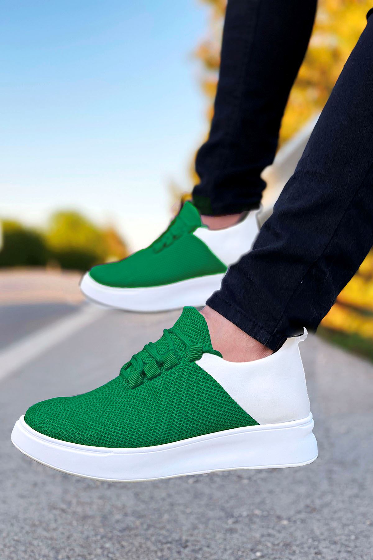 Beyaz Yeşil Triko Ayakkabı