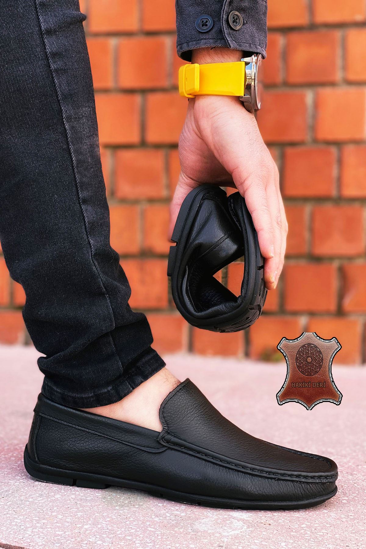 Siyah Cilt Hakiki Deri Erkek Loafer Ayakkabı