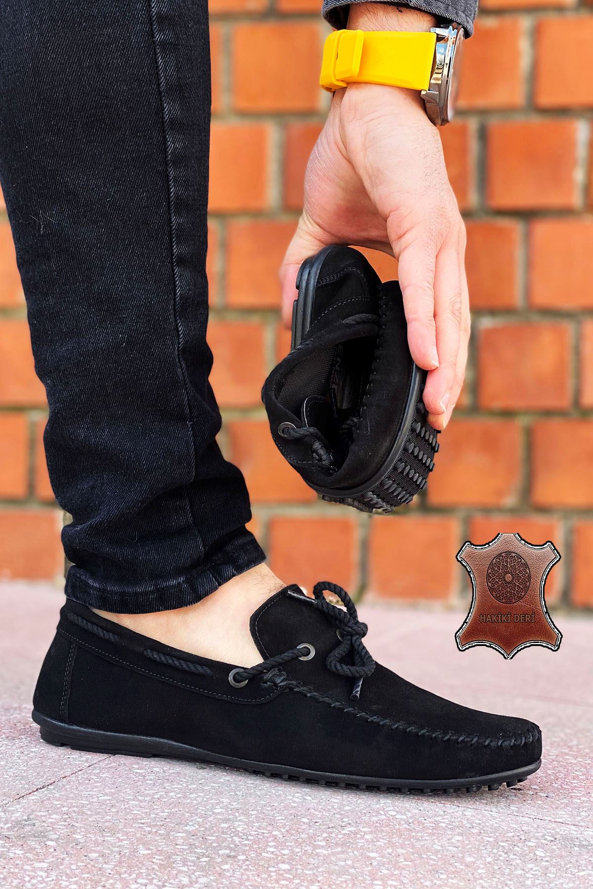 Siyah Süet Hakiki Deri Erkek Loafer Ayakkabı
