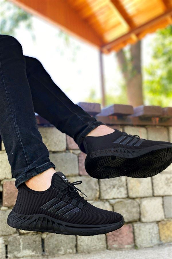 Siyah Çizgili Erkek Spor Ayakkabı - 