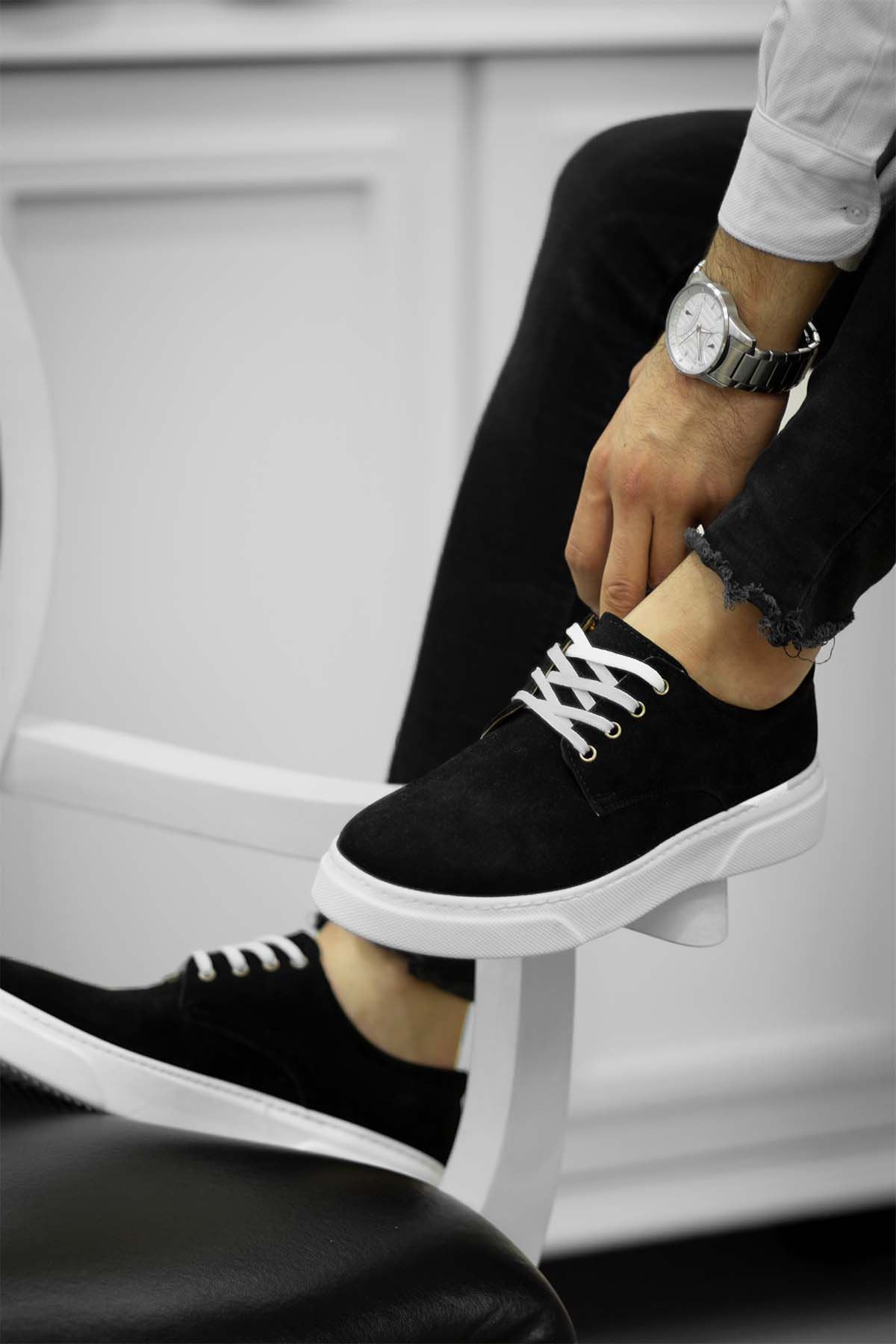  Beyaz Taban Siyah Nubuk Bağcıklı Erkek Klasik Günlük Ayakkabı