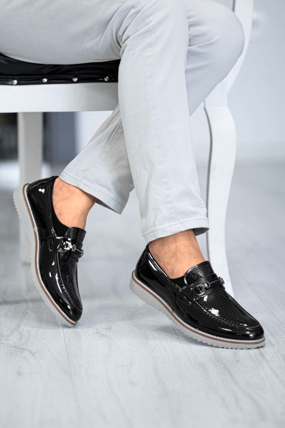 Siyah Rugan Tokalı Erkek Klasik Ayakkabı