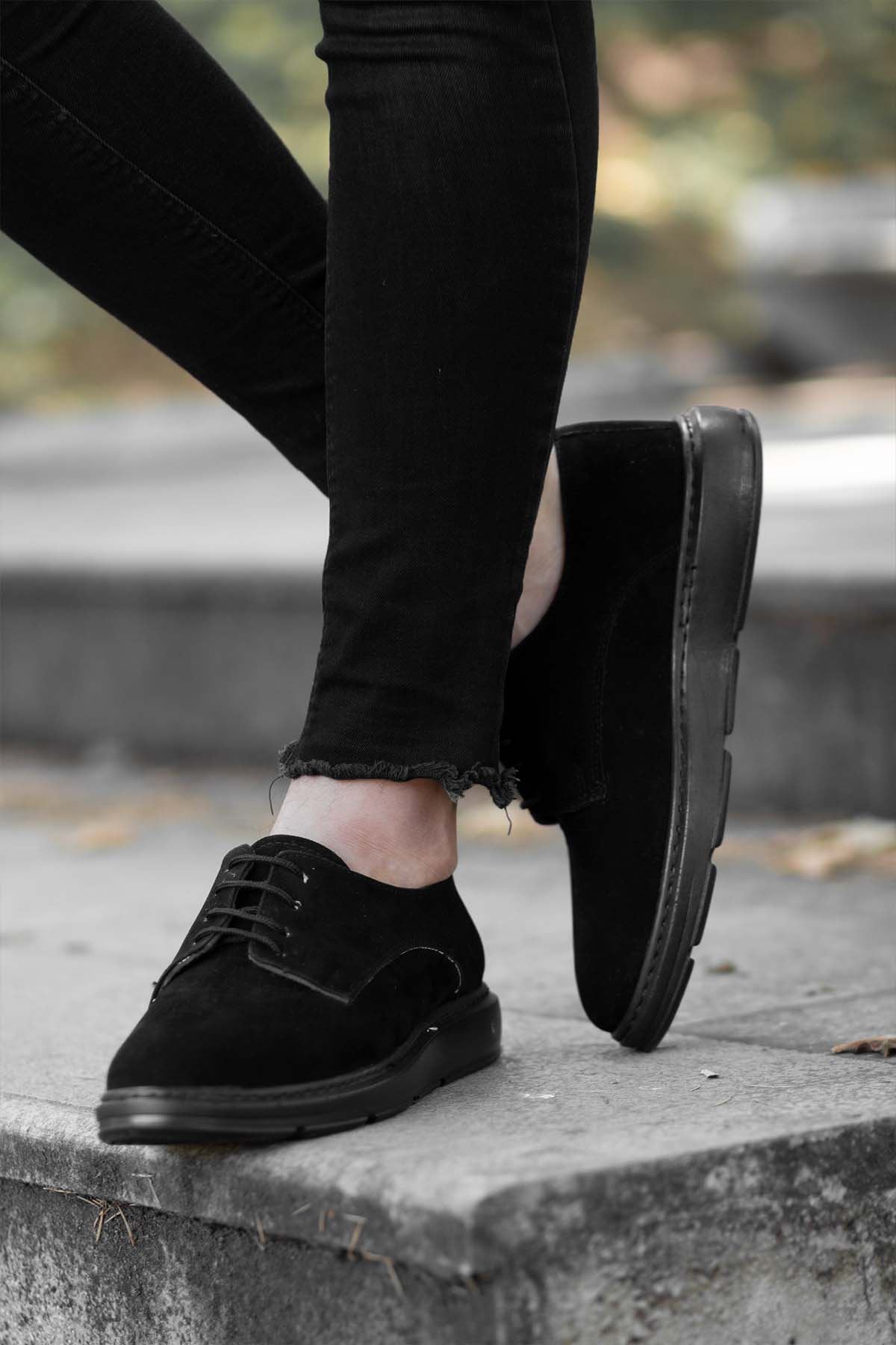 Klasik Model Deri Tarz Süet Bağcıklı Siyah Erkek Ayakkabı