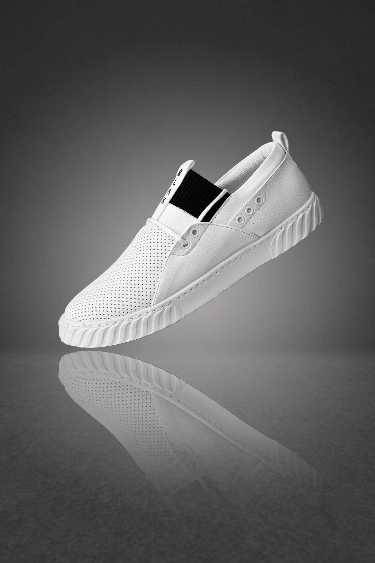 Beyaz Siyah Bant Detay Triko Erkek Spor Ayakkabı 