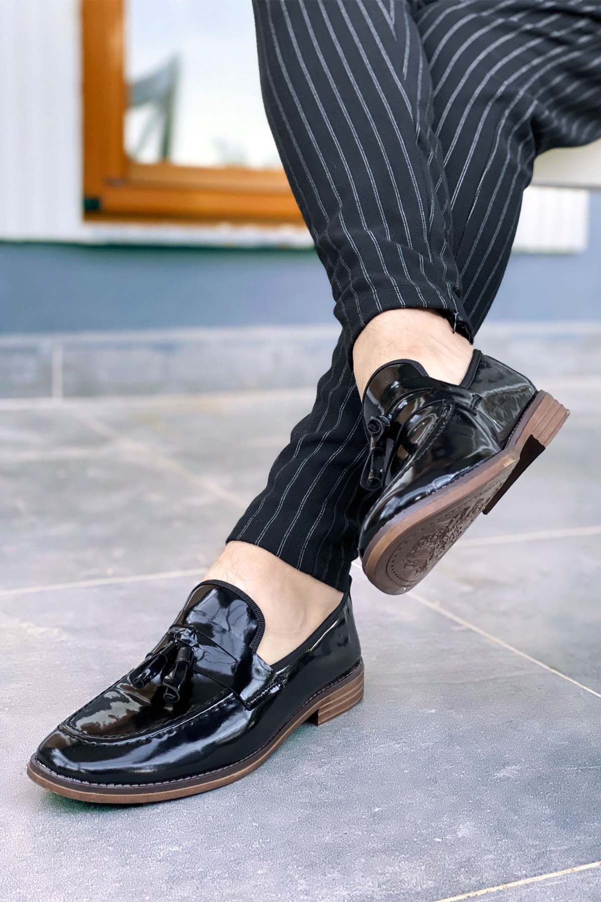 Siyah Rugan Püsküllü Ortopedik Erkek Klasik Ayakkabı