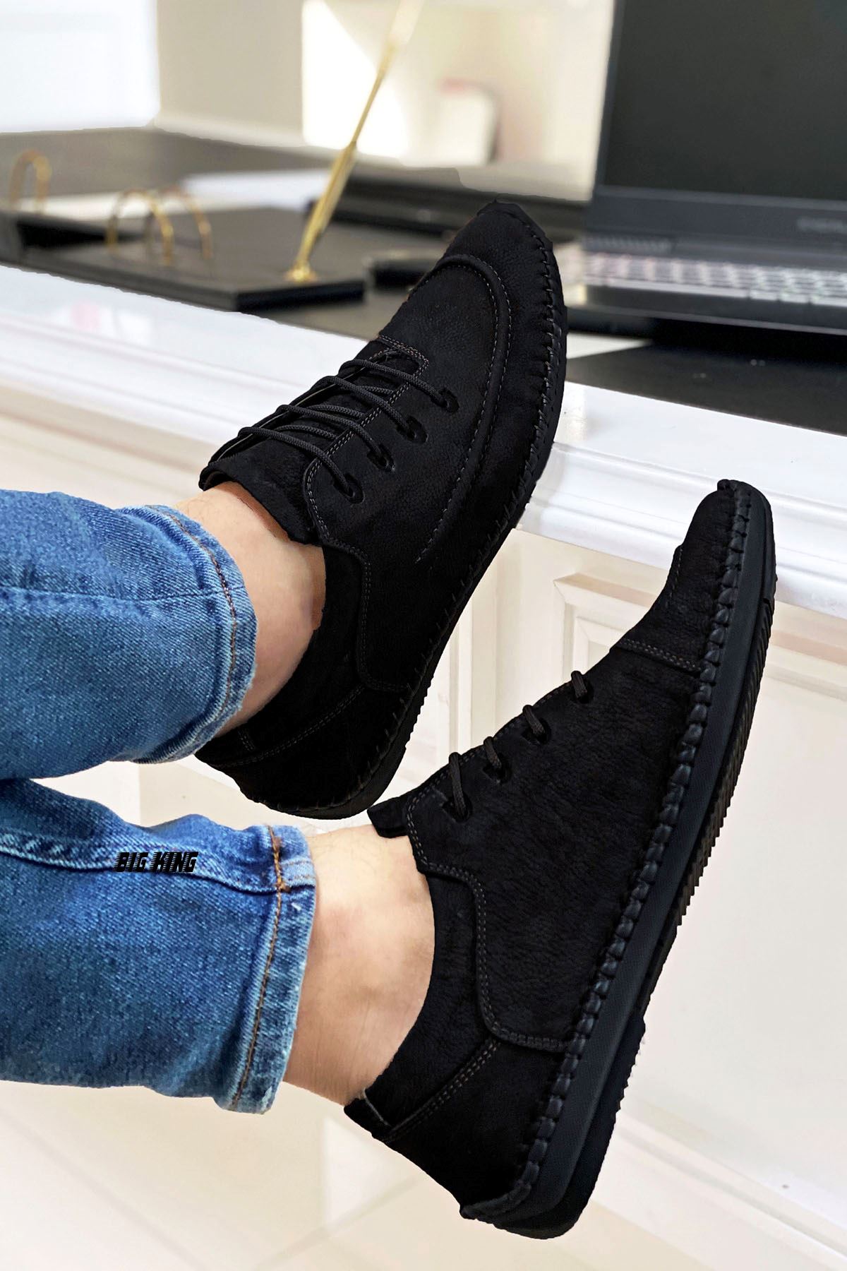 Siyah Hakiki Deri Çarık Model Erkek Günlük Ayakkabı -