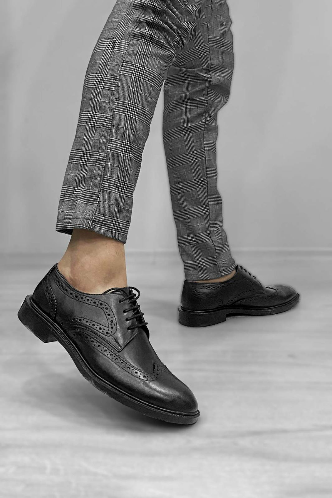 Siyah Klasik Hakiki Deri Desenli Erkek Ayakkabı