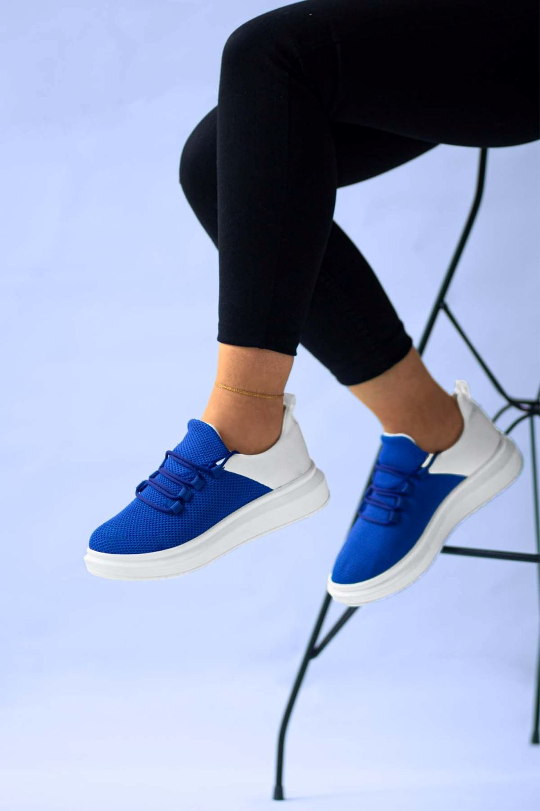 Mavi Beyaz Yazlık Kadın Spor Triko Ayakkabı