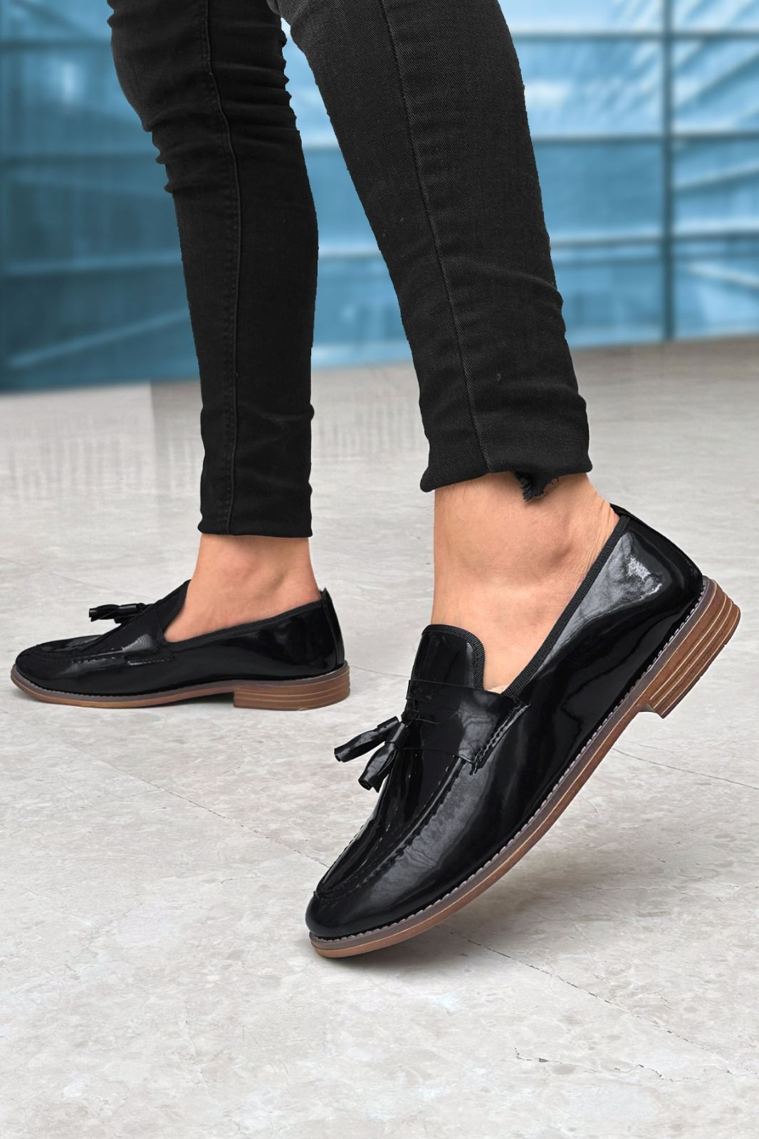 Siyah Rugan Püsküllü Ortopedik Yazlık Erkek Klasik Ayakkabı