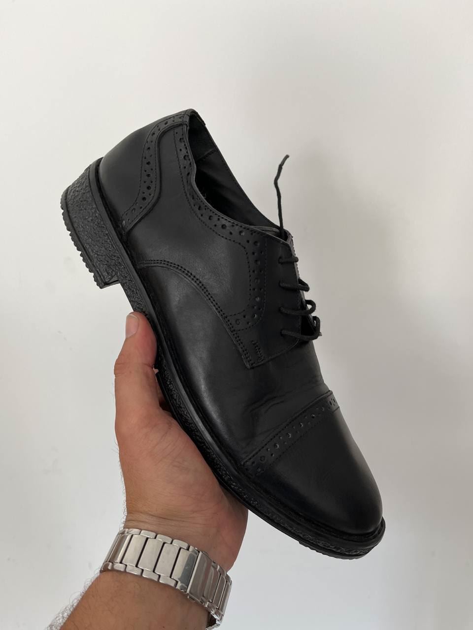 Siyah Hkki Deri Desenli Erkek Klasik Ayakkabı 42 Numara