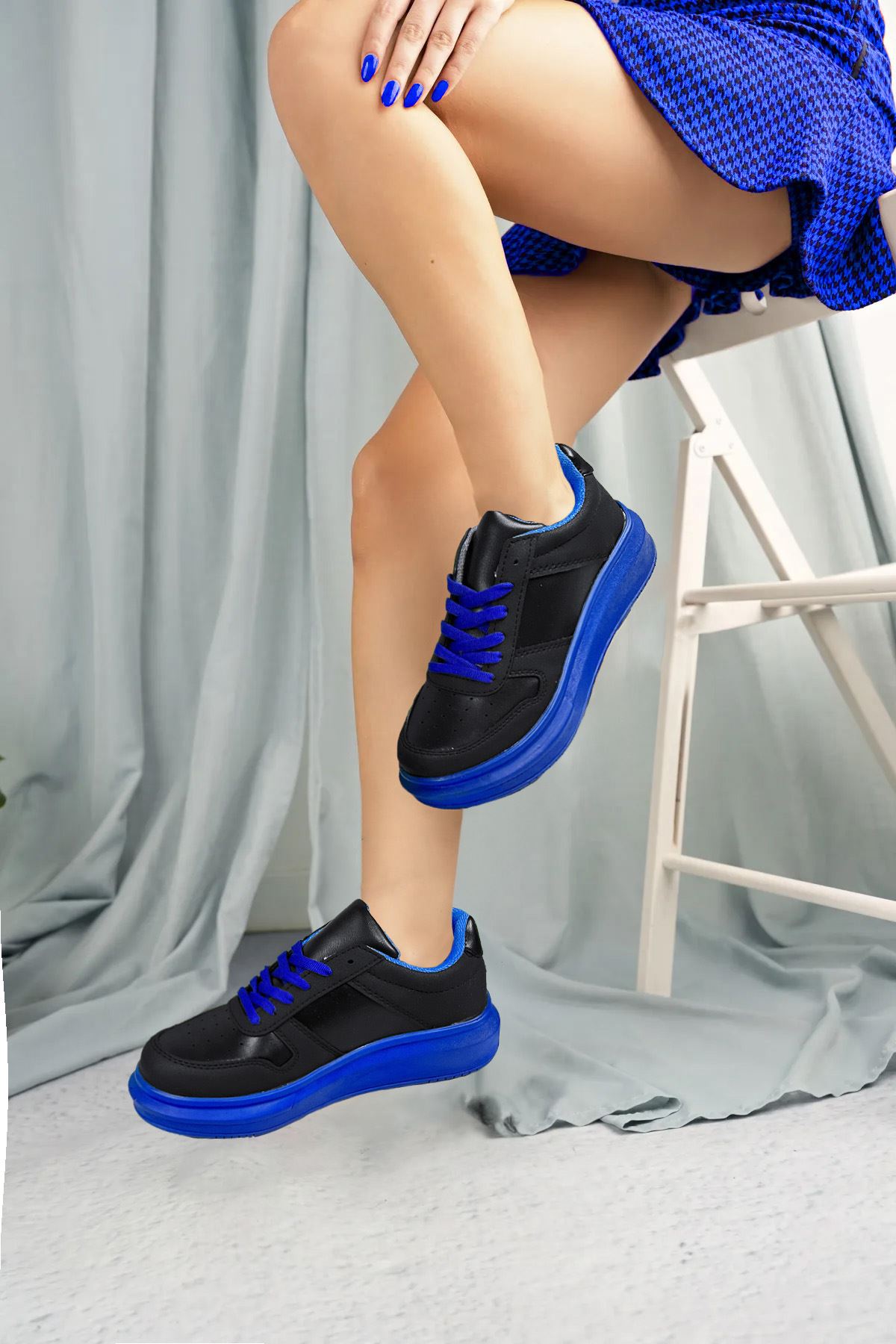 Siyah Mavi Yazlık Kadın Spor Ayakkabı