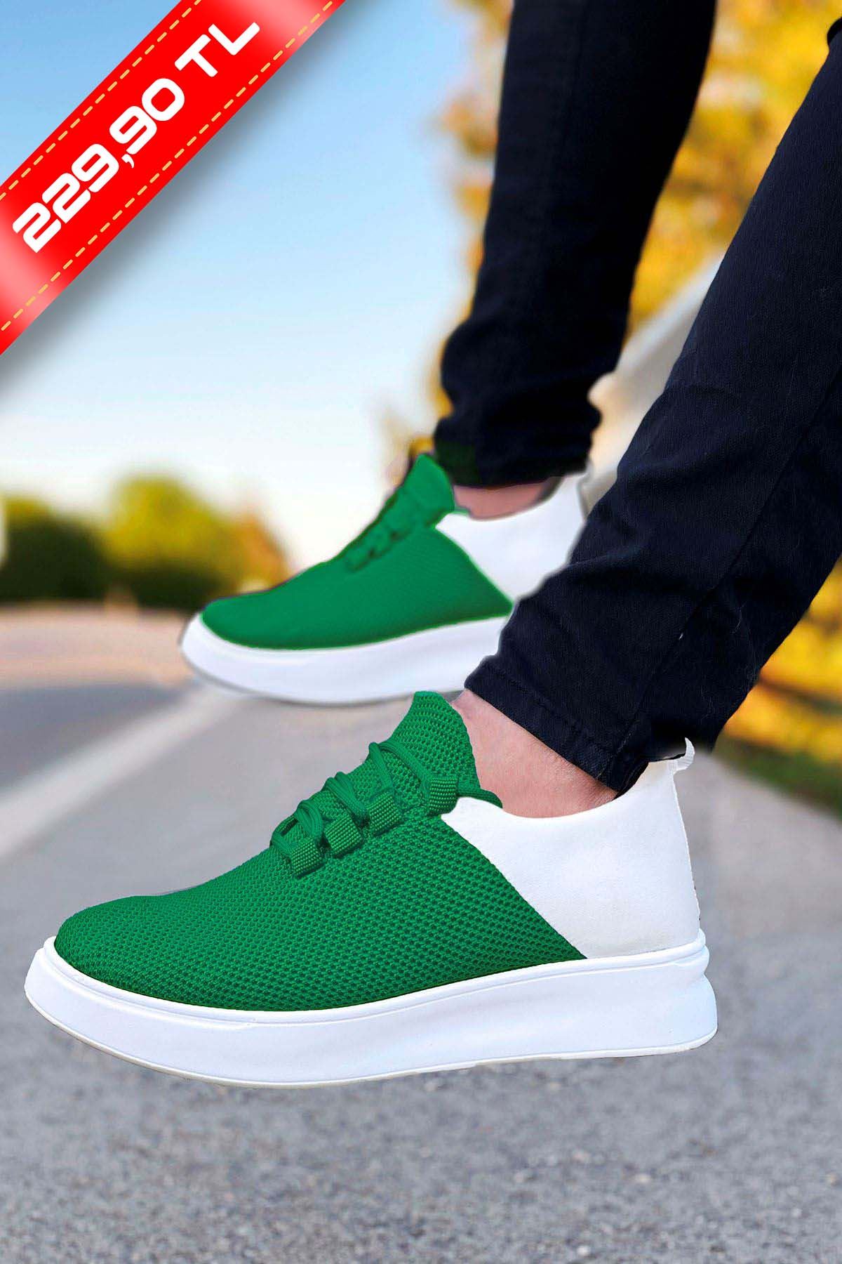 Beyaz Yeşil Triko Ayakkabı