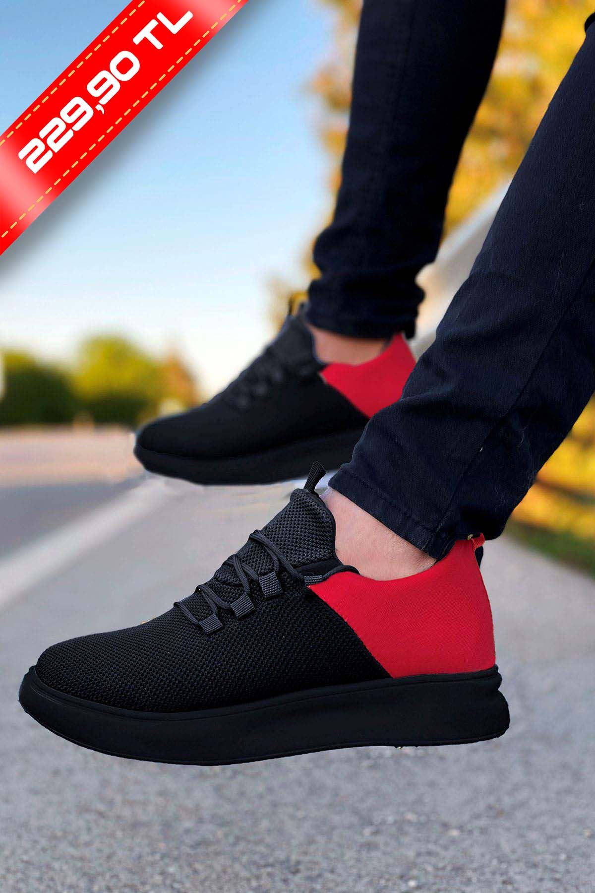 Siyah Kırmızı Triko Ayakkabı