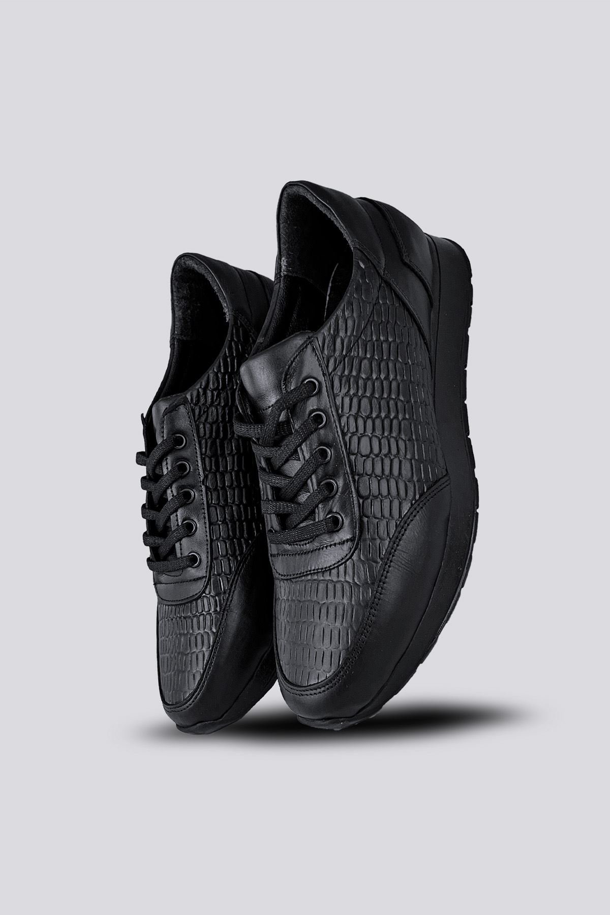 Siyah Timsah Desen Hakiki Deri Erkek Spor Ayakkabı