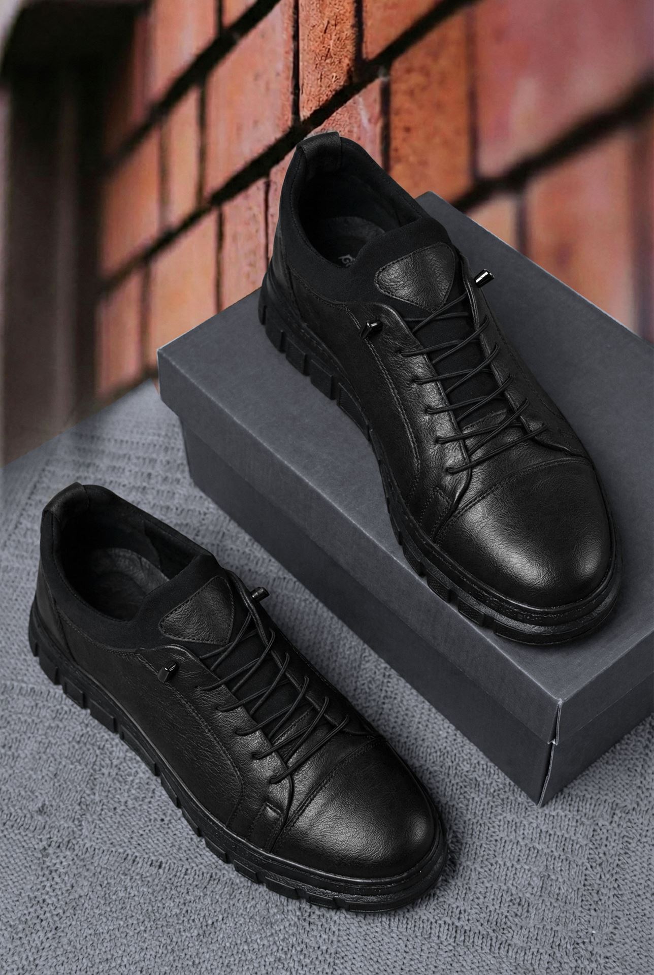 Siyah Easy Hakiki Deri Kolay Giyim Siyah Erkek Ayakkabı