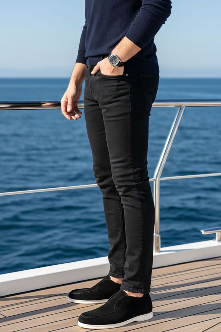 Siyah Süet Kısa Hakiki Deri Klasik Bot