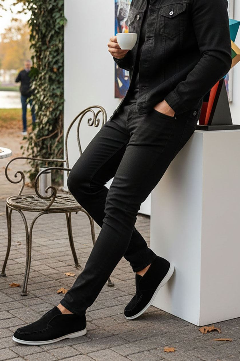 Siyah Süet Kısa Hakiki Deri Klasik Bot