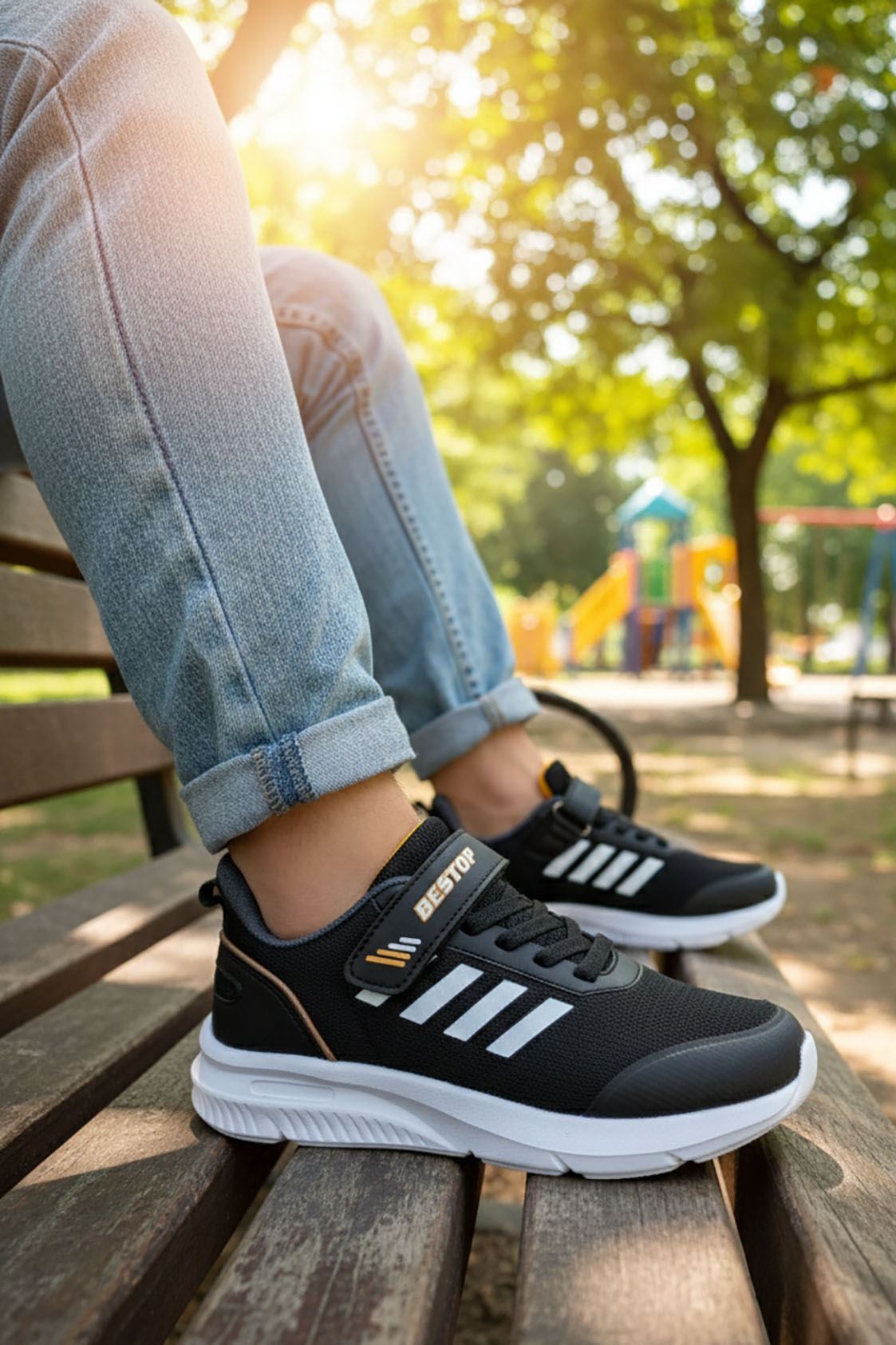 Siyah Cırtlı Çocuk Spor Ayakkabı