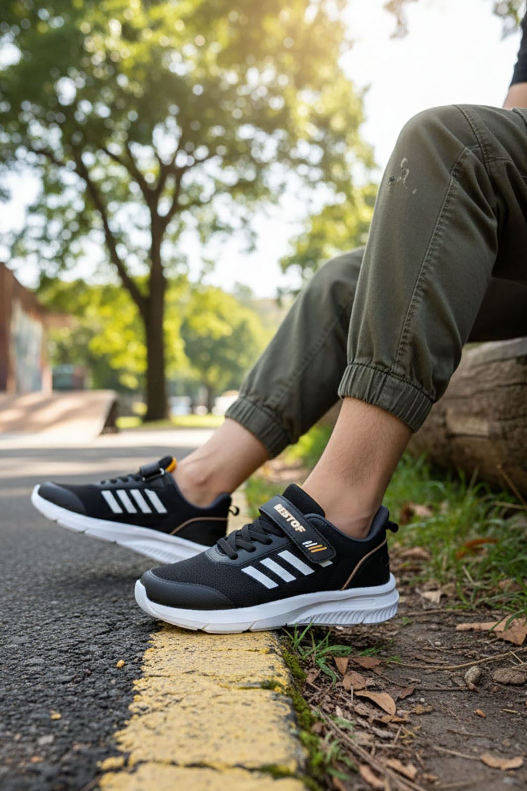 Siyah Cırtlı Çocuk Spor Ayakkabı