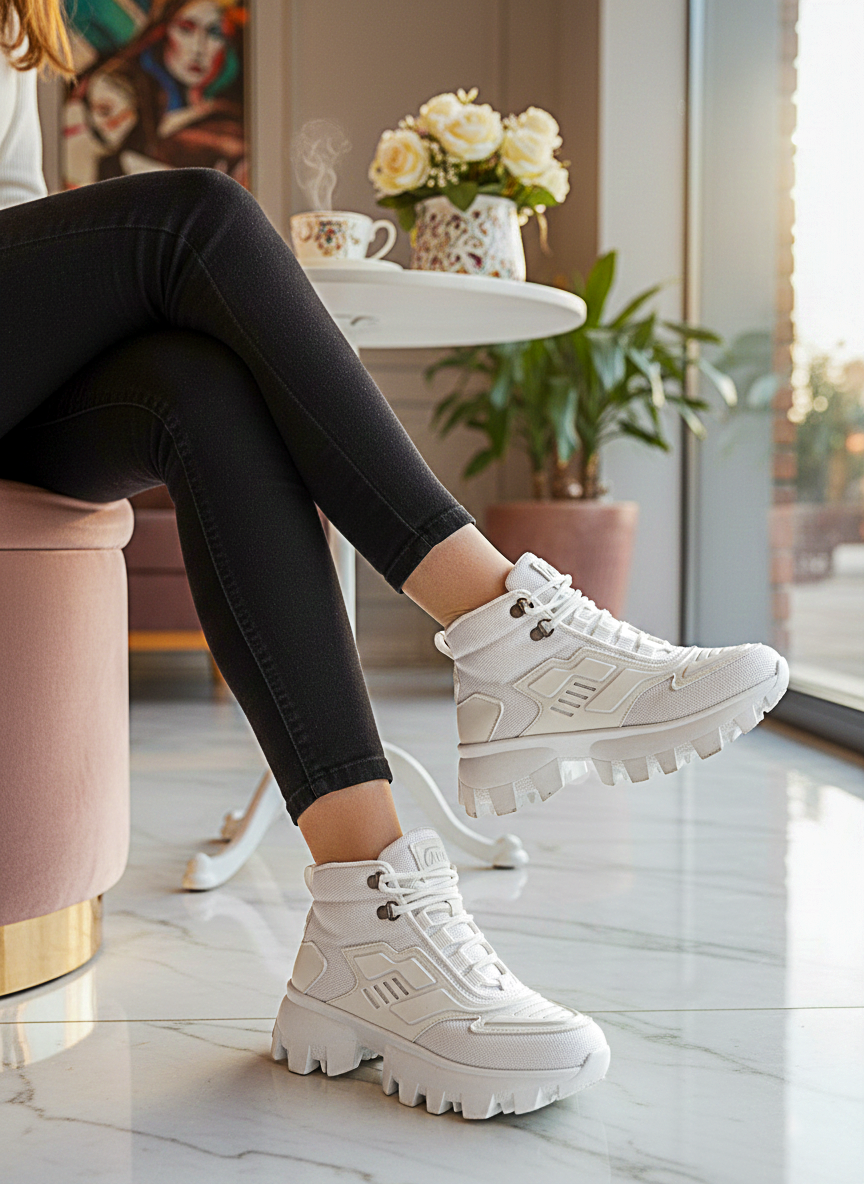 Beyaz Dozer Taban Unisex Günlük Spor Bot