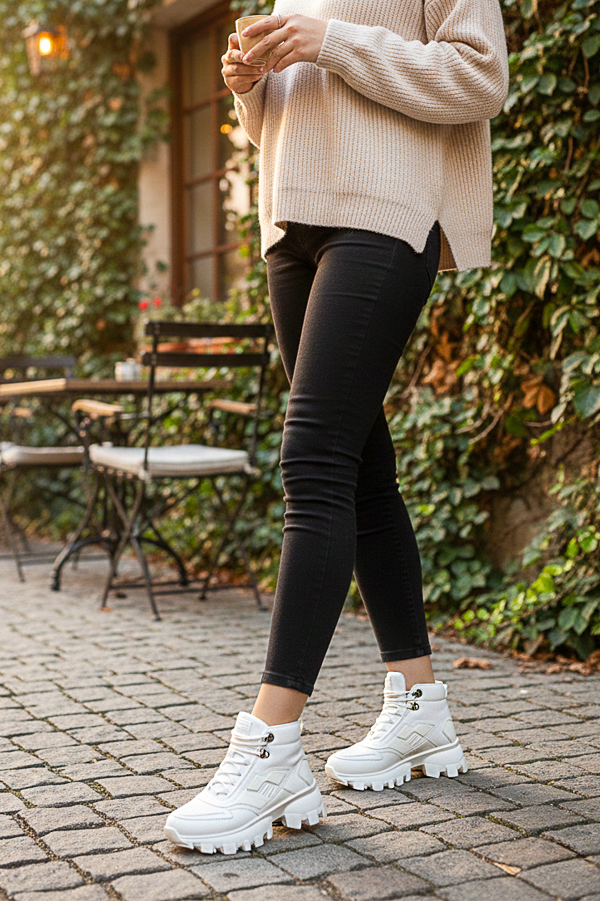 Beyaz Dozer Taban Unisex Günlük Spor Bot