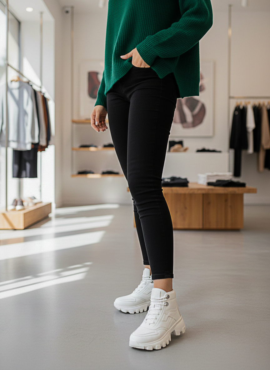 Beyaz Dozer Taban Unisex Günlük Spor Bot