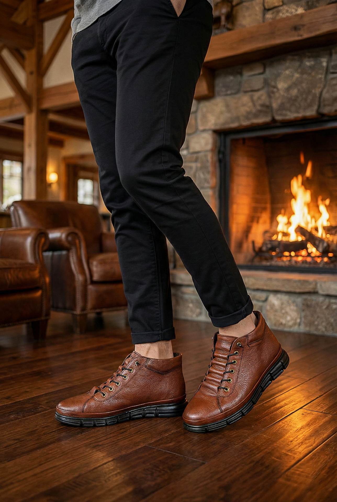 Taba Lastikli Kısa Hakiki Deri Klasik Bot