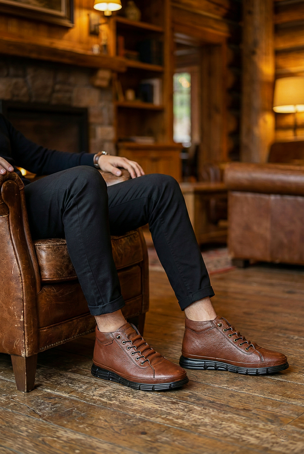 Taba Lastikli Kısa Hakiki Deri Klasik Bot