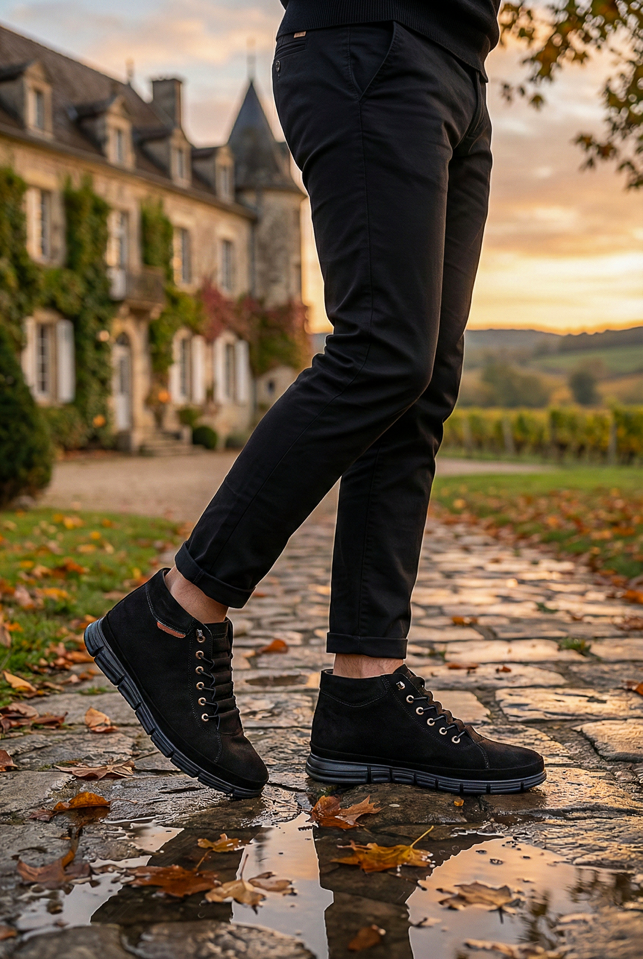 Siyah Nubuk Lastikli Kısa Hakiki Deri Klasik Bot