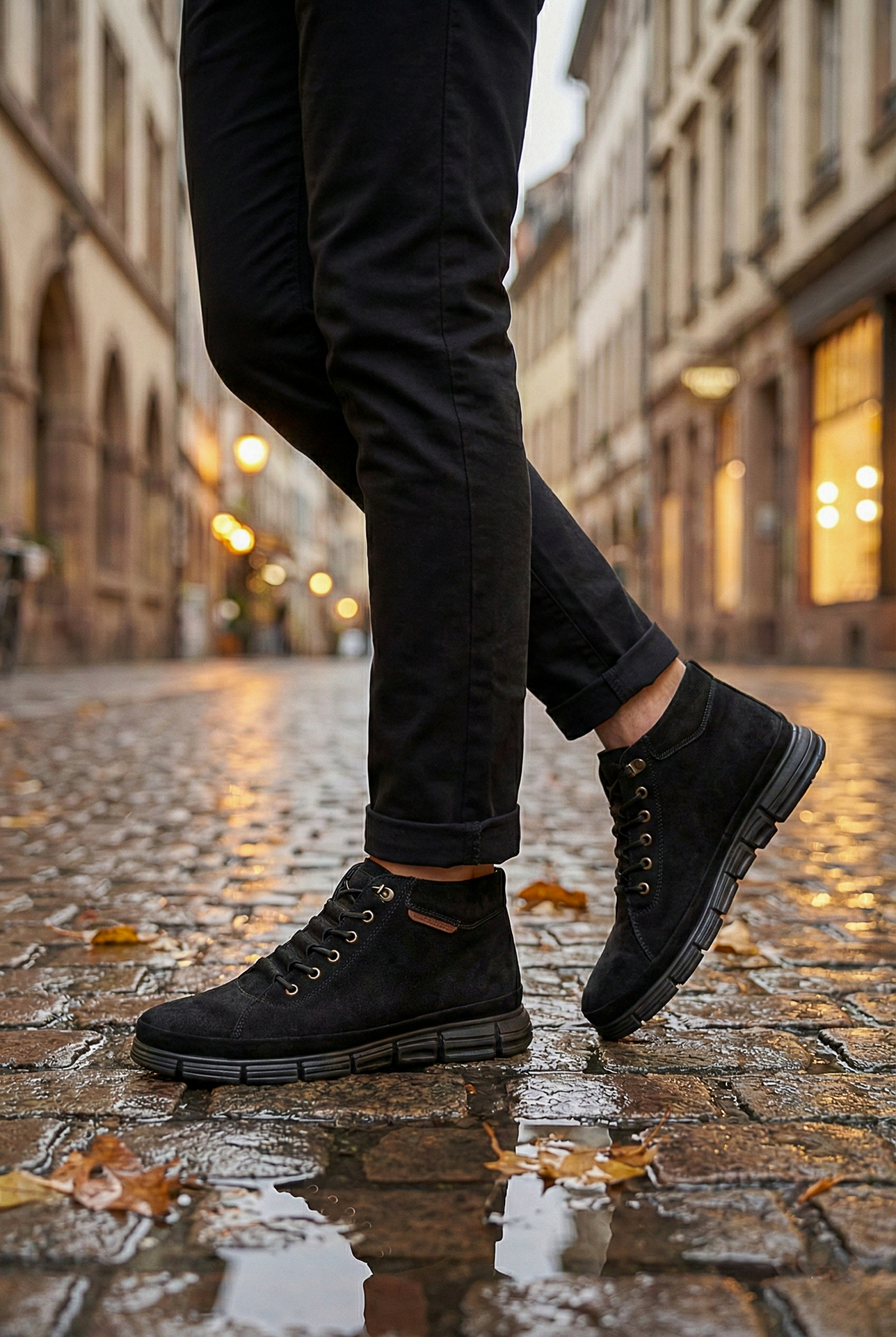 Siyah Nubuk Lastikli Kısa Hakiki Deri Klasik Bot