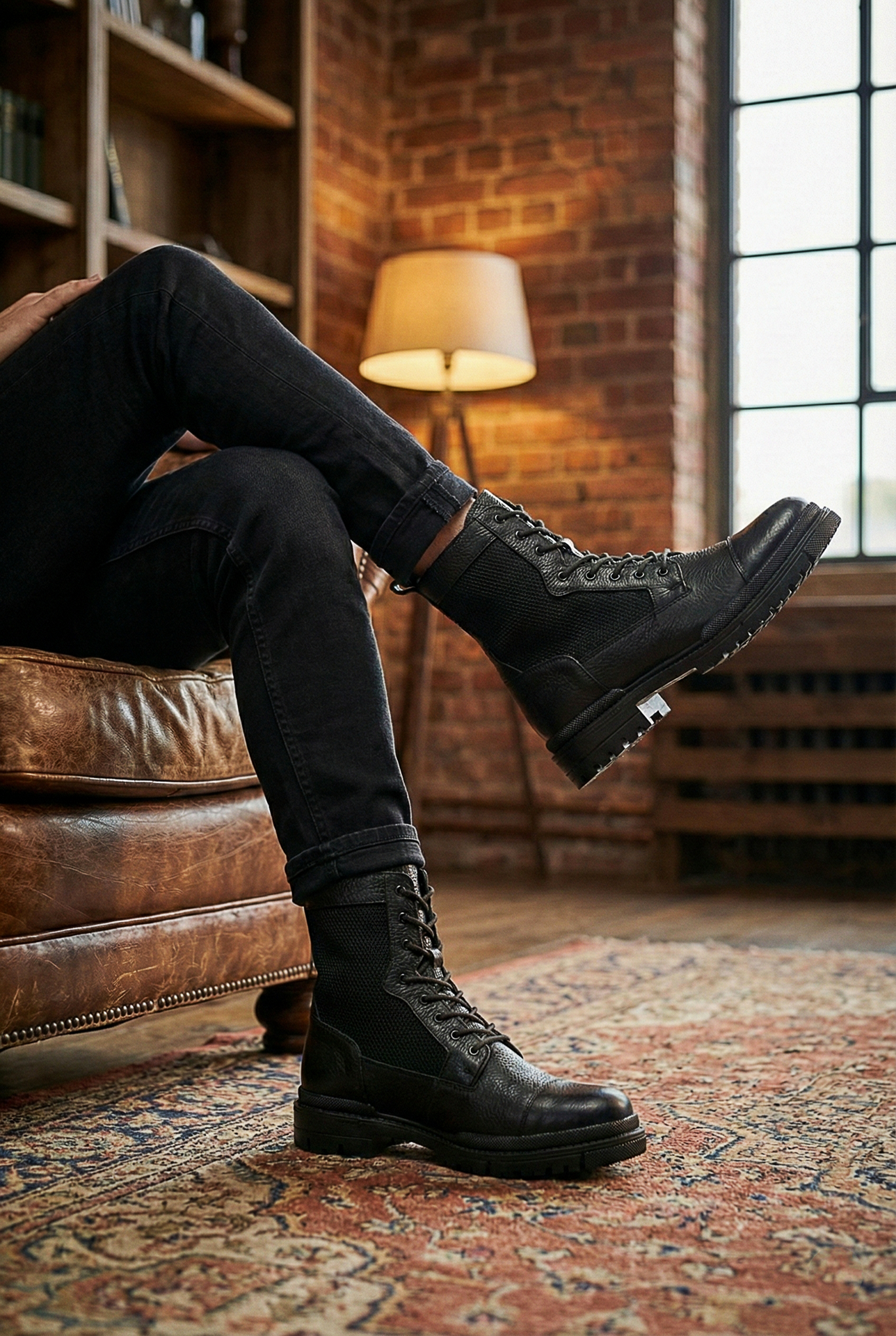 Siyah Hakiki Deri File Detay Erkek Bot