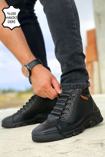 Siyah Merdiven Lastikli Hakiki Deri Erkek Bot