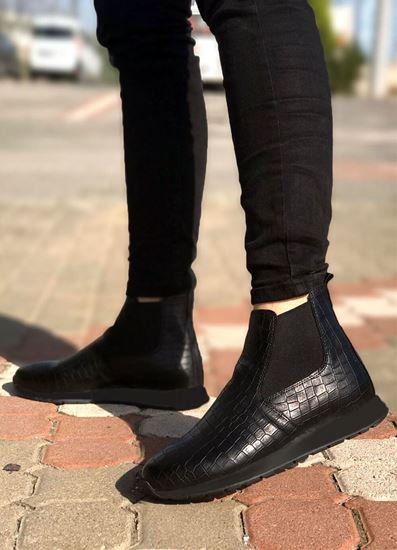 Siyah Timsah Desen Spor Erkek Chealse Bot