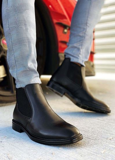 Siyah Chelsea Hakiki Deri Erkek Bot