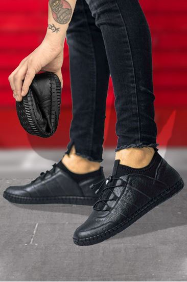 Siyah Hakiki Deri Ortopedik Yazlık Çarık Ayakkabı 