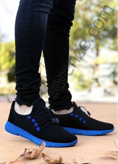 Siyah Mavi Triko Hafif Erkek Spor Ayakkabı 