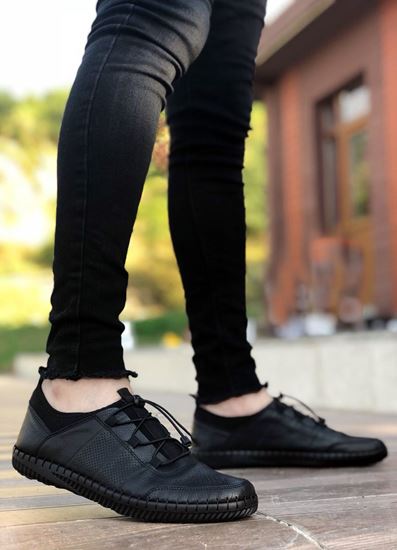 Siyah Hakiki Deri Ortopedik Çarık Ayakkabı 