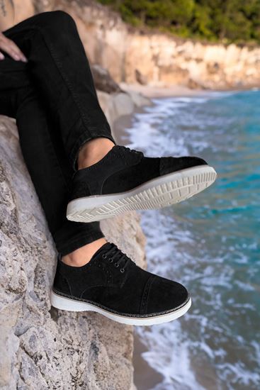 Siyah Süet Hakiki Deri Erkek  Delikli Erkek Klasik Ayakkabı 