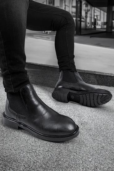 Siyah Chelsea Hakiki Deri Erkek Bot 