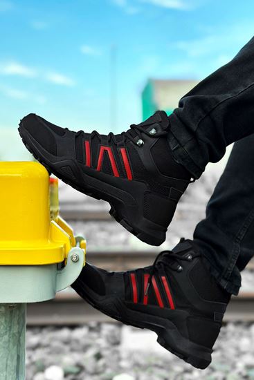Siyah Kırmızı Outdoor Trekking Erkek Spor Bot